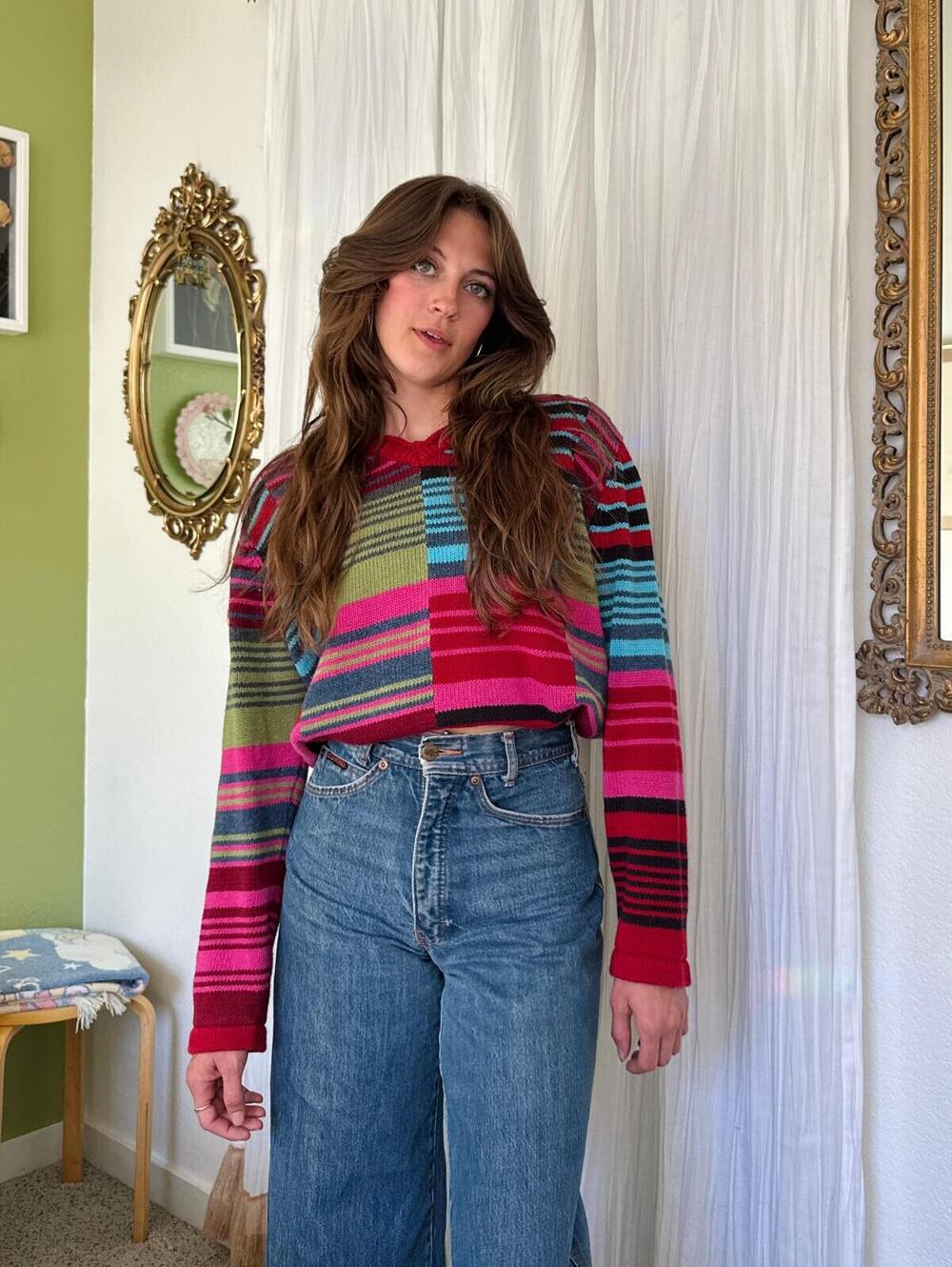 Y2K Liz Claiborne Striped Color Block Sweater